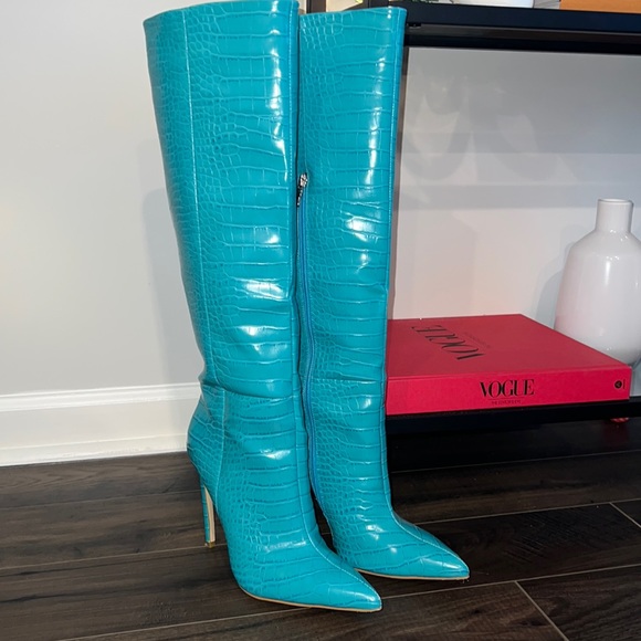 Shoes - Teal Croc Print boots